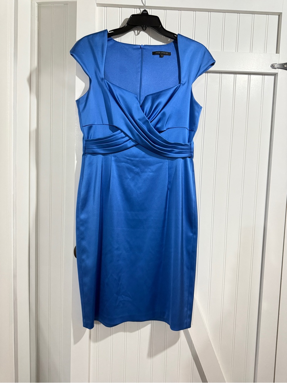 David Meister Royal Blue Satin Sheath Midi Dress